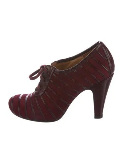 Pre-owned Chie Mihara Suede Striped Pumps In Burgundy
