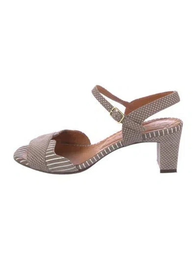 Pre-owned Chie Mihara Suede Striped Slingback Sandals In Brown