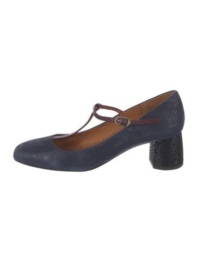 Pre-owned Chie Mihara Suede T-strap Pumps In Blue