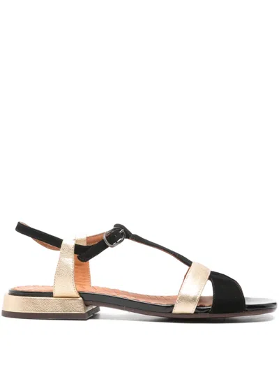 CHIE MIHARA T-STRAP METALLIC-EFFECT FLAT SANDALS
