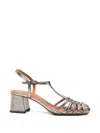 Chie Mihara T-strap Mustel Leather Sandals In Silver