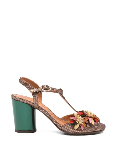 Chie Mihara Uliva Floral-embellished T-bar Sandals In Brown