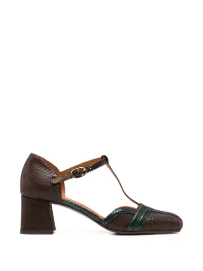 Chie Mihara Volai Lizard-effect T-bar Heeled Pumps In Brown