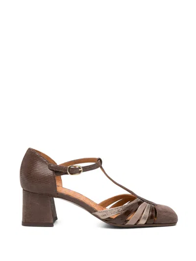 Chie Mihara Vudui T-bar Lizard-effect Heeled Pumps In Brown