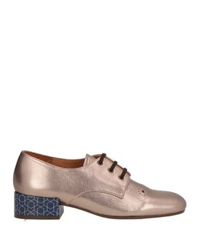 Chie Mihara Woman Lace-up Shoes Platinum Size 5 Leather In Gold