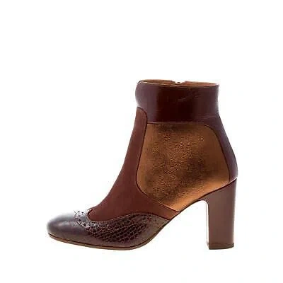 Pre-owned Chie Mihara Women Shoes Bordeaux Leather Wilopa Ankle Boot Bronze Heel 7,5