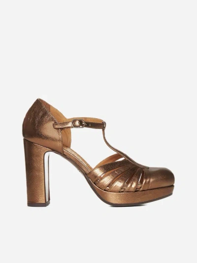 Chie Mihara Yeilo Mixed Leather T-strap Pumps In Cobre