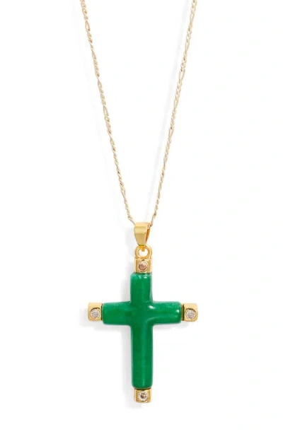 Child Of Wild Donatello Jade Cross Necklace In Gold