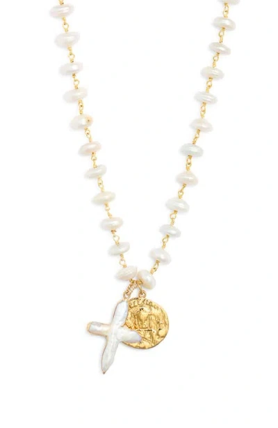 Child Of Wild El Mar Imitation Pearl Cross Necklace In Gold