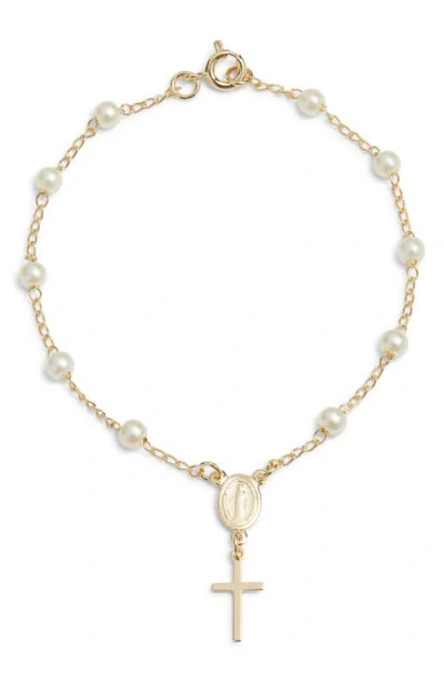 Child Of Wild Holy Rosary Faux Pearl Bracelet In Gold