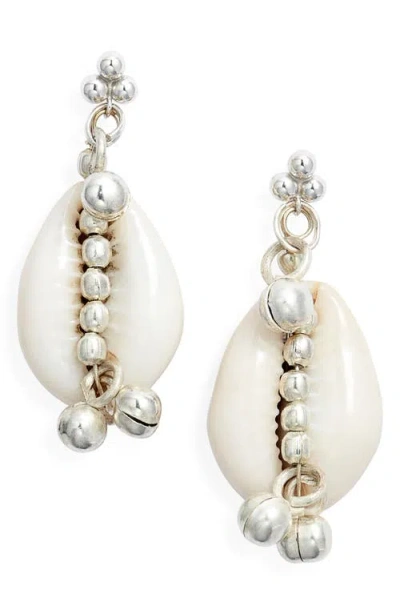 Child Of Wild Lakshmi Cowrie Shell Drop Earrings In Silver