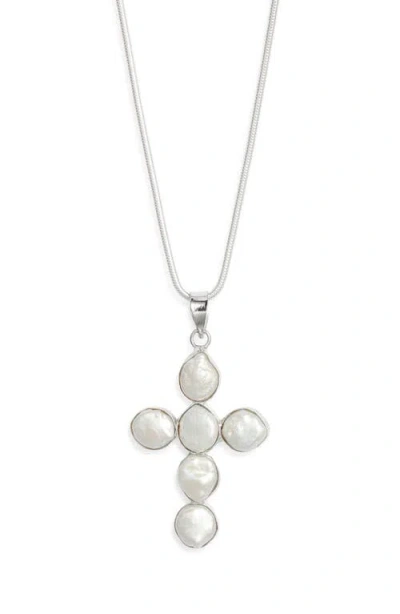 Child Of Wild Seraphic Tide Freshwater Pearl Cross Necklace In White