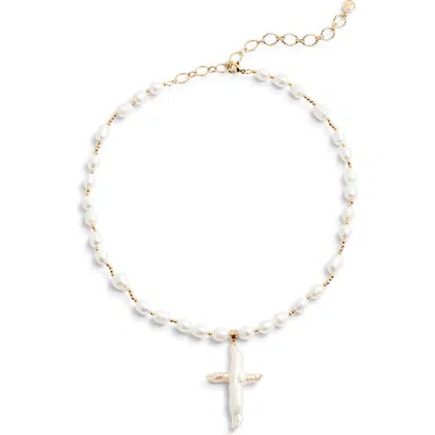Child Of Wild Tahiti Pearl Cross Necklace In Gold