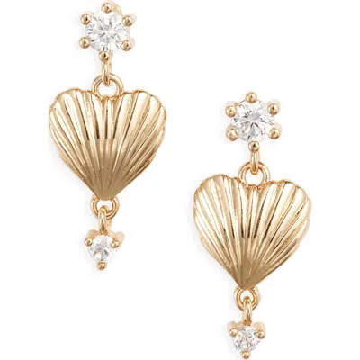 Child Of Wild Tides Cubic Zirconia Shell Heart Drop Earrings In Gold