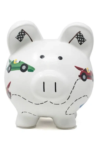 Child To Cherish Kids'  Vroom Race Car Ceramic Piggy Bank In White