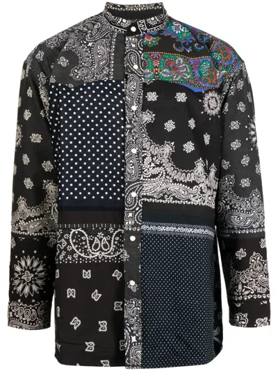 Children Of The Discordance Bandana-patchwork Cotton Shirt In Black