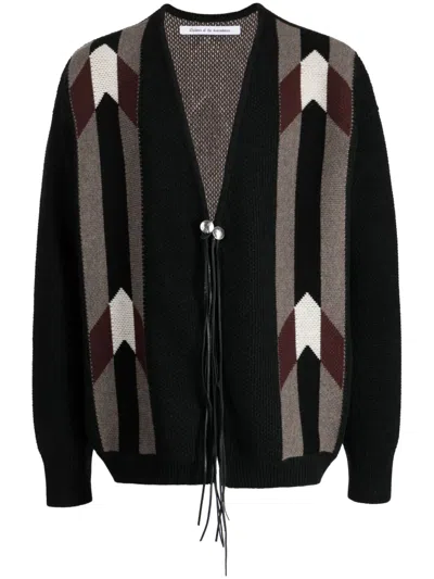 Children Of The Discordance Patterned Intarsia-knit Wool Cardigan In Black