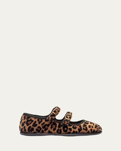 Childrenchic Girl's Carla Animal-print Mary Jane Ballerina Flats, Toddler/kids In Brown