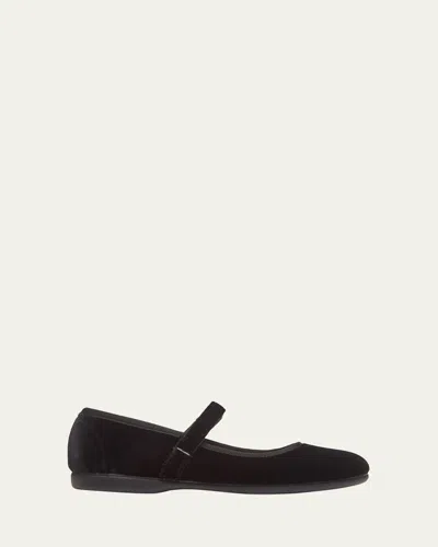 Childrenchic Girl's Cassie Velvet Mary Jane Ballerina Flats, Toddler/kids In Black