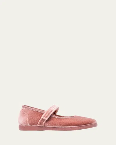 Childrenchic Girl's Cassie Velvet Mary Jane Ballerina Flats, Toddler/kids In Pink