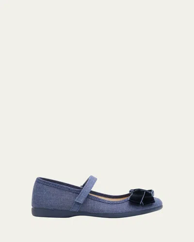 Childrenchic Girl's Penelope Canvas Mary Jane Ballerina Flats, Toddlers/kids In Blue