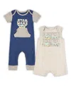 Children's Apparel Network Baby Boys And Girls 2-pack Grogu Heather Navy/heather Gray The Mandalorian Bodysuit Set In Blue