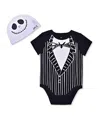 Children's Apparel Network Baby Boys And Girls Black The Nightmare Before Christmas Jack Skellington Bodysuit And Hat Set In Black