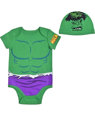 Children's Apparel Network Baby Boys And Girls Green Hulk Bodysuit And Hat Set