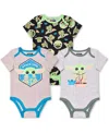 Children's Apparel Network Baby Boys And Girls Grogu Gray, Black, Pink The Mandalorian Bodysuit Three-pack In Gray