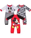 Children's Apparel Network Baby Boys And Girls Mickey Mouse 3-pack Red/gray Sleeper In Red,gray