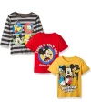 CHILDREN'S APPAREL NETWORK BABY BOYS AND GIRLS MICKEY MOUSE GRAY, RED, YELLOW GRAPHIC 3-PACK T-SHIRT COMBO SET