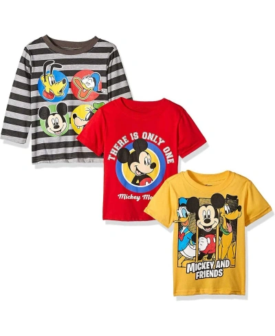 Children's Apparel Network Baby Boys And Girls Mickey Mouse Gray, Red, Yellow Graphic 3-pack T-shirt Combo Set In Gray,red,yellow