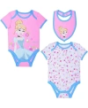 CHILDREN'S APPAREL NETWORK BABY BOYS AND GIRLS PINK, WHITE CINDERELLA 3-PIECE BODYSUIT AND BIB SET