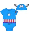 Children's Apparel Network Captain America Baby Boys And Girls Blue Bodysuit And Hat Set In Blue