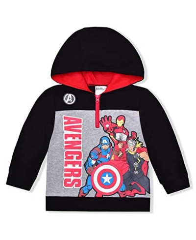 Children's Apparel Network Kids' Little Boys And Girls Black The Avengers Graphic Quarter-zip Hoodie