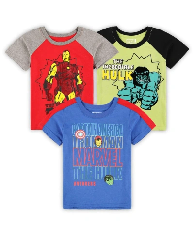 Children's Apparel Network Babies' Little Boys And Girls Blue, Red, Green The Avengers Graphic 3-pack T-shirt Set In Blue,red,green