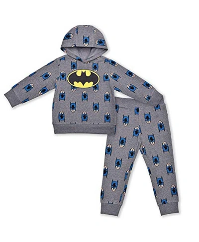 Children's Apparel Network Kids' Little Boys And Girls Gray Batman All-over Mask Pullover Hoodie And Joggers Set