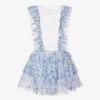 CHILDRENSALON OCCASIONS GIRLS BLUE PLEATED FLORAL TULLE SKIRT SET