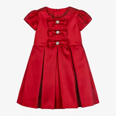 Childrensalon Occasions Kids' Girls Red Satin & Pearl Bow Dress