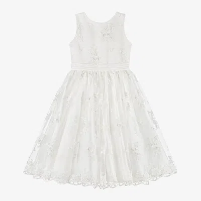 Childrensalon Occasions Kids' Girls White Satin & Embroidered Tulle Dress