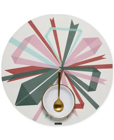 Chilewich Bow-print 15" Round Placemat In Green