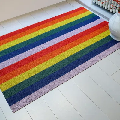 Chilewich Pride Stripe Shag Utility, 24 X 36 In Rainbow