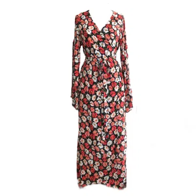 Chillax Women's Black / Red Mily Floral Wrap Dress