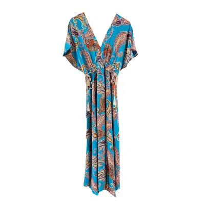 Chillax Women's Blue Paisley Turquoise Bohemian Dress