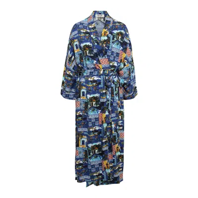 Chillax Women's Blue Sardinia Kimono Robe - Navy