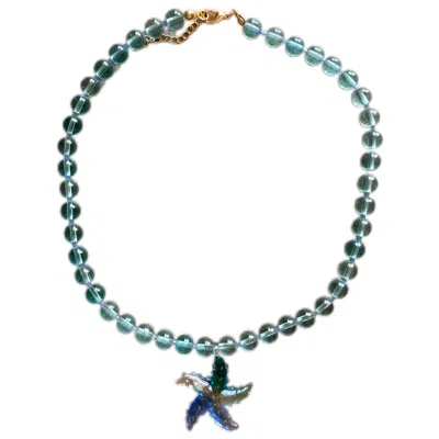 Chillax Women's Blue Starfish Bubble Glass Beads Necklace In Brown