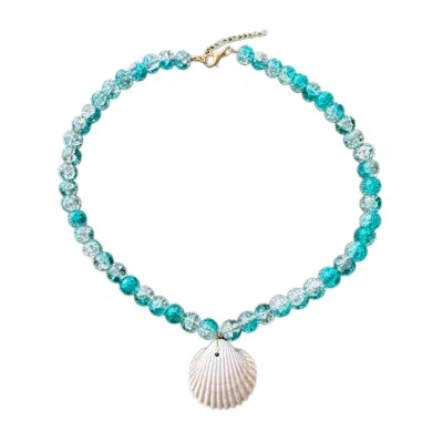 Chillax Women's Blue / White Blue Sparkle Seashell Necklace In Multi