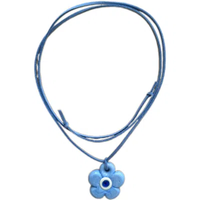 Chillax Women's Chill Blue Flower Evil Eye Necklace In Multi