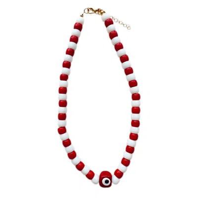 Chillax Women's Gold / Red / White Chill Red Evil Eye Necklace