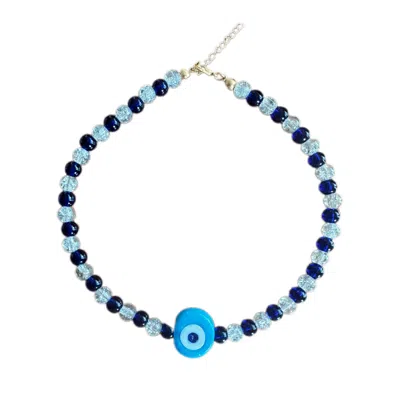 Chillax Women's Gold / White / Blue Chill Turquoise Evil Eye Necklace